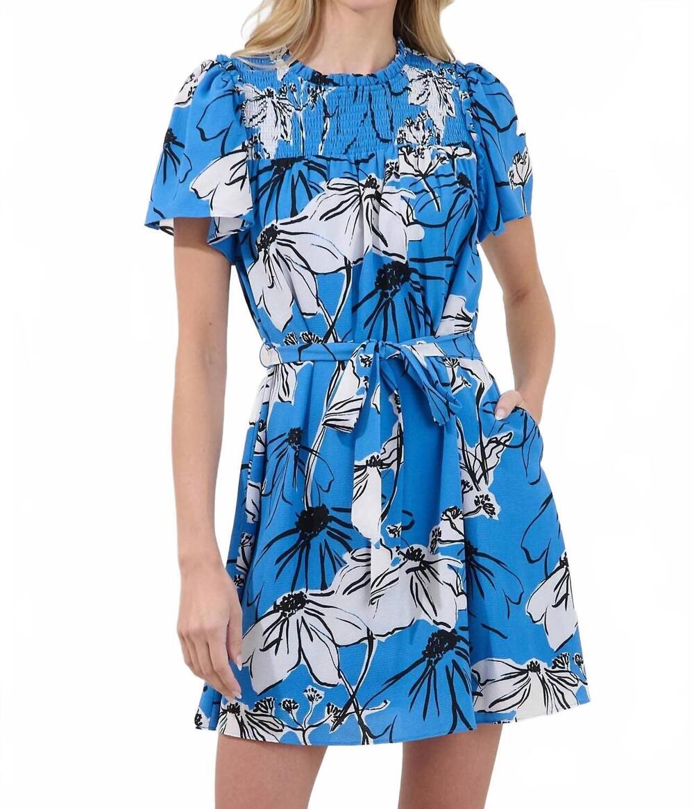 NEW SUGARLIPS uriella kanes floral smocked mini dress in blue multi